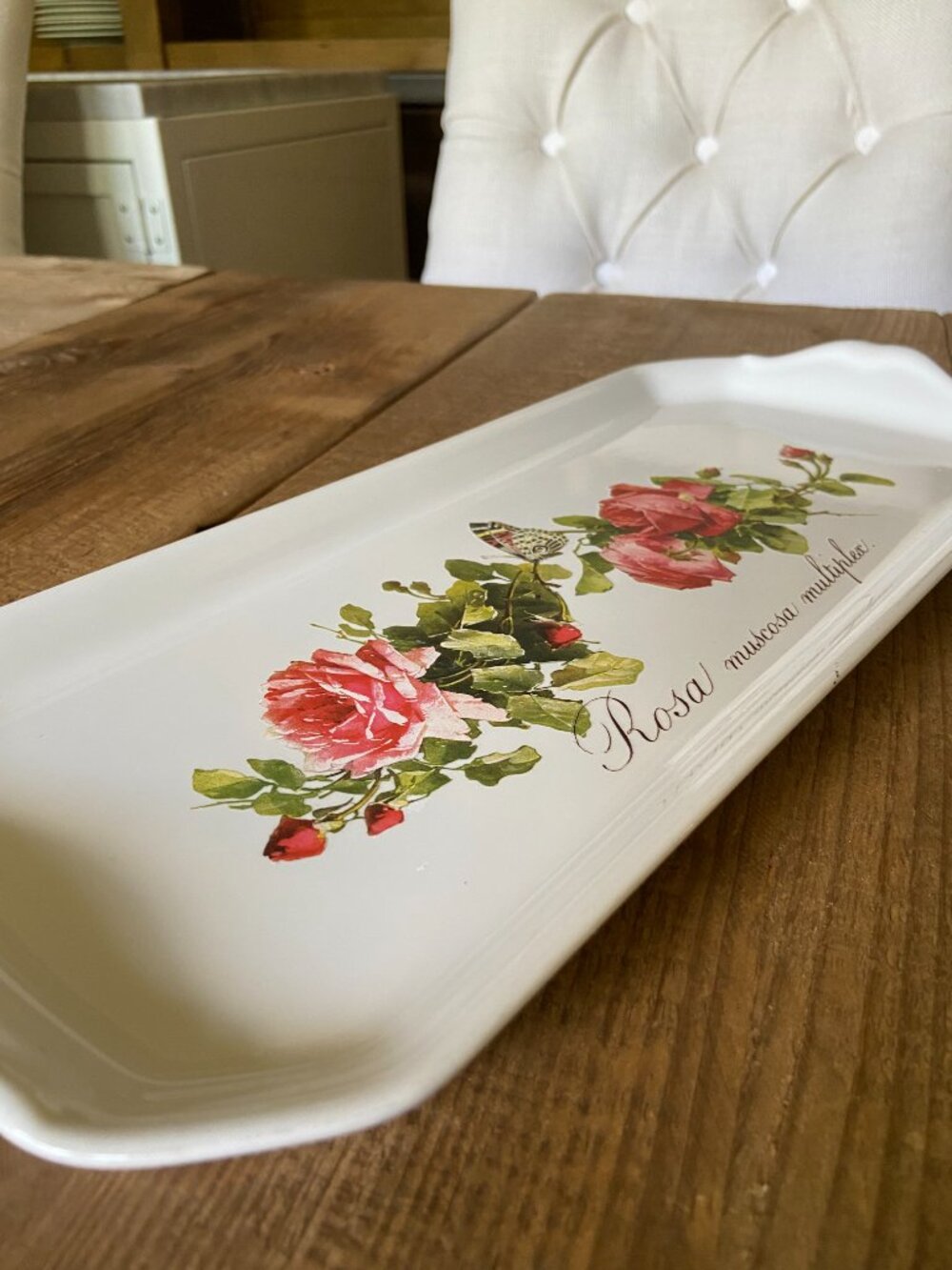 French porcelain serving tray, vintage floral serving platter, botanical rose - Picture 8 of 8